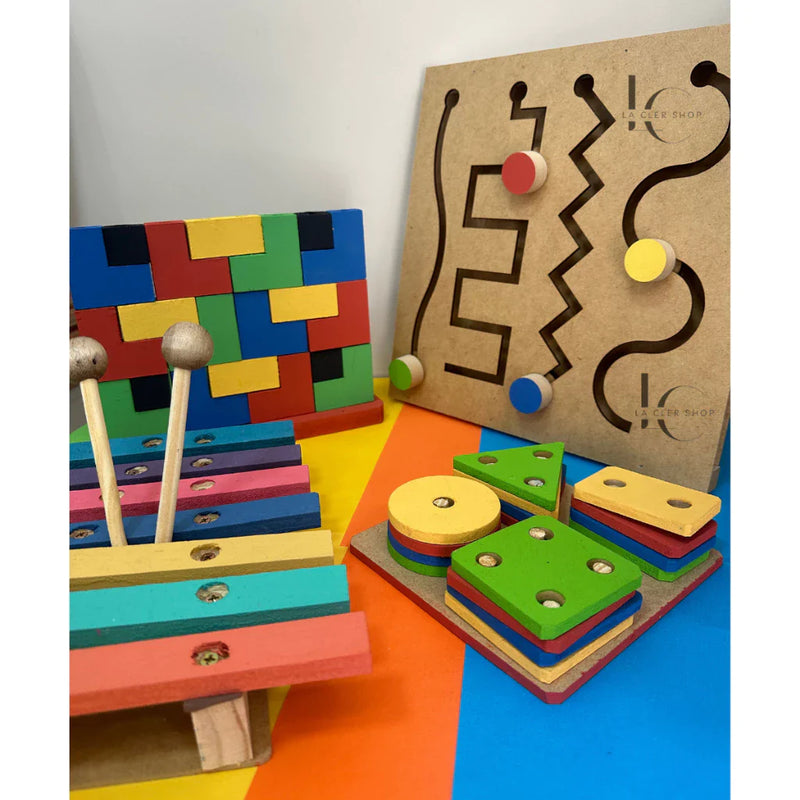 Kit Atividades 4 Brinquedos Pedagógicos Educativos Madeira MDF- Primeira Infância