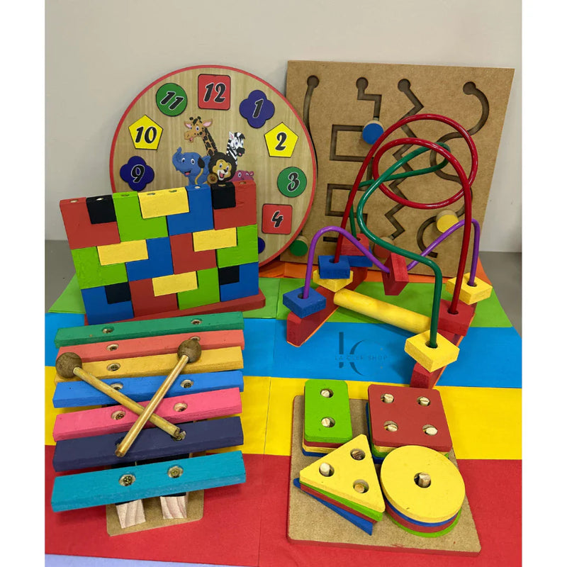 Kit Atividades 4 Brinquedos Pedagógicos Educativos Madeira MDF- Primeira Infância