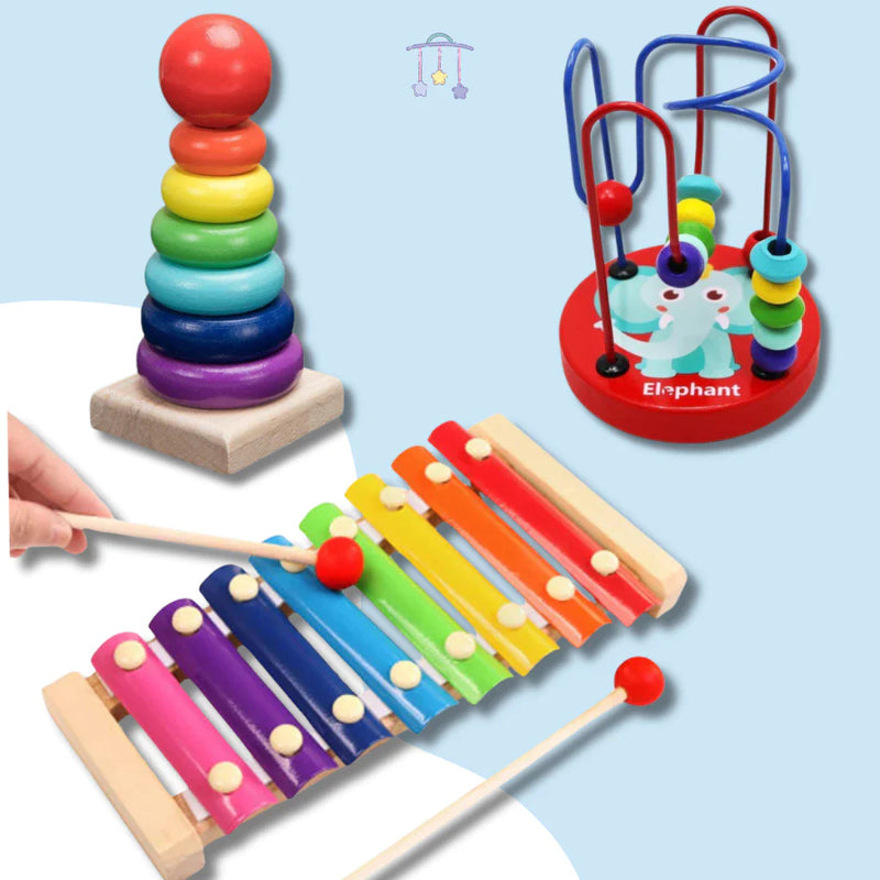 Kit Brinquedos Educativos Montessori Madeira Autismo TDAH Xilofone Montanha Russa Infantil Torre