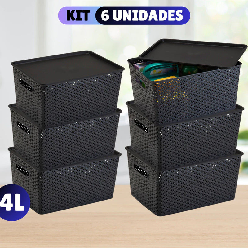 Kit Com 6 - Cesto Caixa Organizadora Rattan